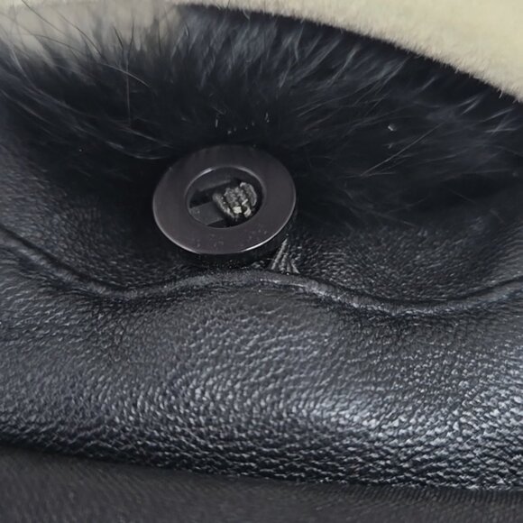 Vintage St. John Black Textured Women's Jacket With Rabbit Fur Collar Zipper M - Picture 8 of 16